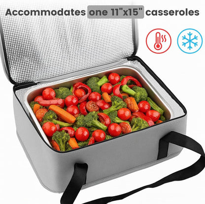 Insulated Resuable Casserole Carrier Bag for Hot or Cold Food, Foldable Portable Prep Carrier, Thermal Food Transport Bag for 9''x13'' & 11''x15'' Baking Pan, Travel Picnic Cake Dessert lunch, Black