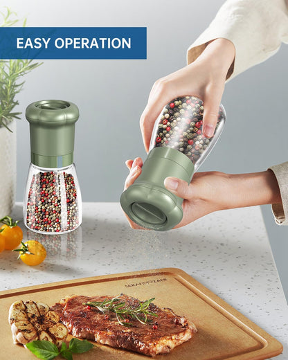 CIRCLE JOY Premium Manual Salt and Pepper Grinder Set, Refillable Salt and Pepper Shakers with Ceramic Blades, Adjustable Coarseness and BPA-free 180ml Glass Container, Tall Black White