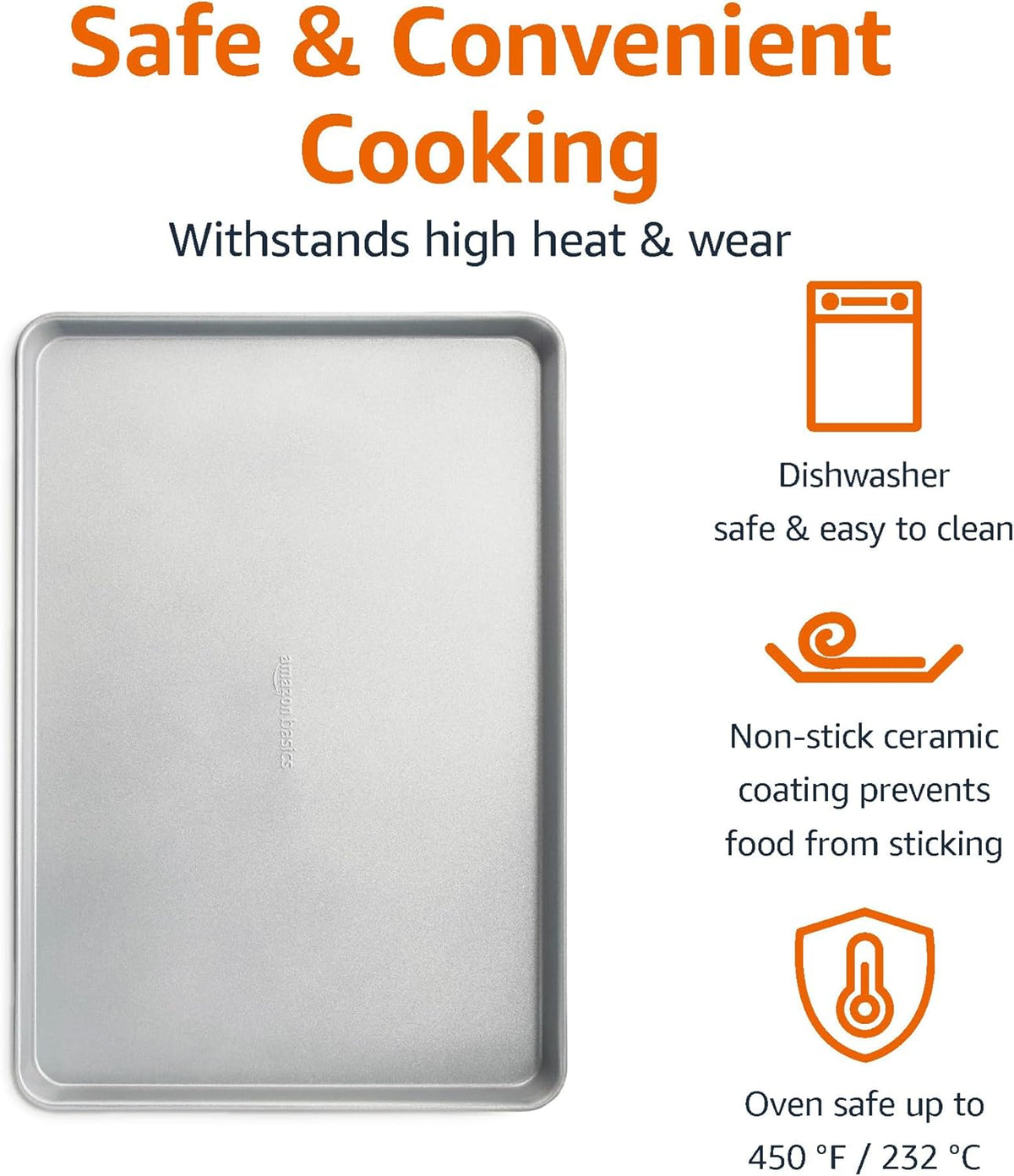 Amazon Basics Ceramic Nonstick Baking Sheets & Cooling Rack Set, Dishwasher Safe, Oven Safe, Half Sheet Size, Gray
