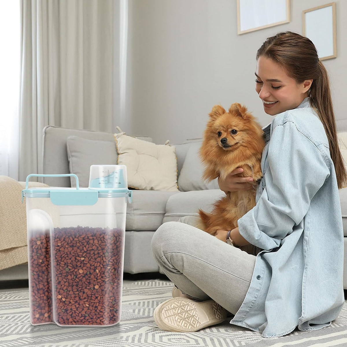 LEAWALK 5Lbs Airtight Cat Dog Food Storage Container with Upgraded Large Nozzle BPA-Free, Pet Food Storage Containers for Rice, Grain, Pet Food, Flour, Dog Treat Storage (Dark Gray, 5L-1pack)
