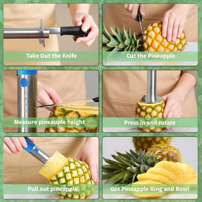 YYP Pineapple Corer and Slicer with Measurement Marks – Stainless Steel Pineapple Cutter for Perfect Pineapple Rings & Effortless Cutting (Black)
