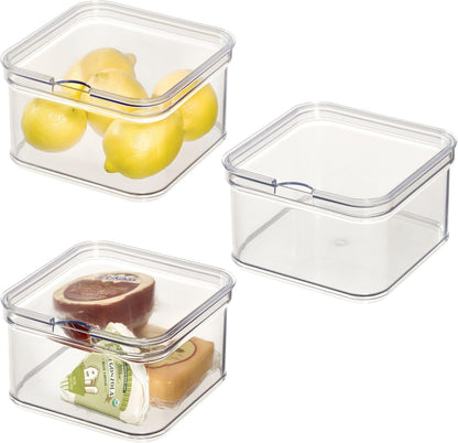 iDesign Stackable Fridge Organizer Bins with Lids for Fresh Produce - Set of 6 - Clear