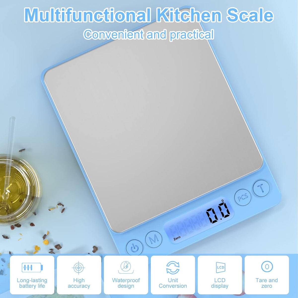 Digital Food Kitchen Scale Upgraded, YONCON 3000g/0.1g High Accuracy Mini Pocket Scale Measures in Grams and oz for Cooking, Baking, Jewelry, Tare Function,2 Trays, LCD Display (Batteries Included)