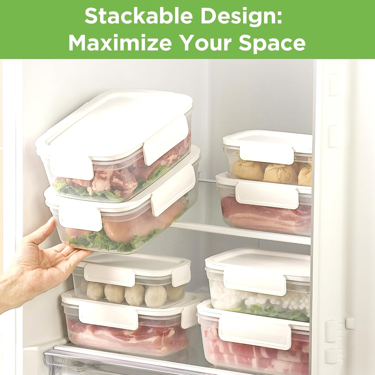 10-Pack Food Storage Containers with Airtight Leakproof Lids, BPA-Free Meal Prep Containers for Microwave/Dishwasher/Freezer, Green, 47.3oz Each