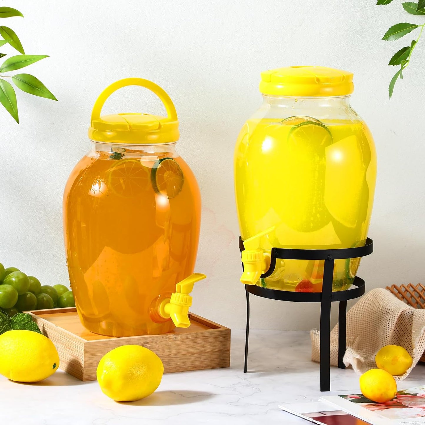 Havawish 2 Pack 1.16 Gallon Drink Beverage Dispenser with Stand for Parties Plastic Water Lemonade Juice Dispenser with Spigot and Lid for Countertop Weddings(Gold)