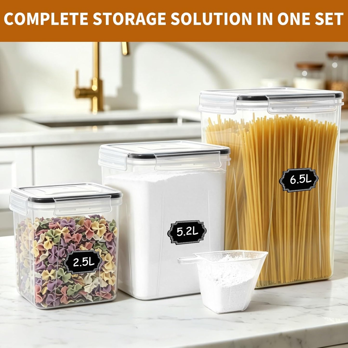 Flour Sugar Storage Containers, 10 Pack Large Airtight Food Storage Containers with Lids for Kitchen Pantry Organization and Storage, BPA Free Plastic Canisters Sets for Cereal, Rice and Baking