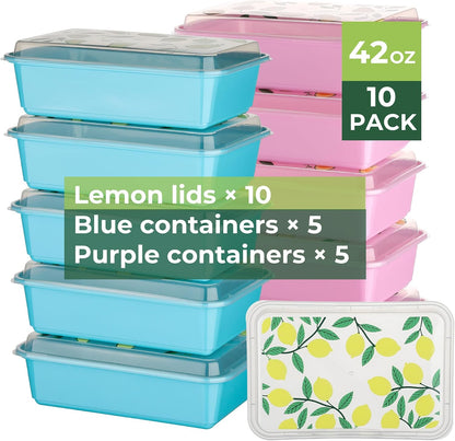 10 Pack 42 oz Meal Prep Containers, Reusable Plastic Food Prep Storage Containers with Printed Lids, Stackable, Leakproof, Microwave & Freezer & Dishwasher Safe,To Go Take Out Box, Avocado
