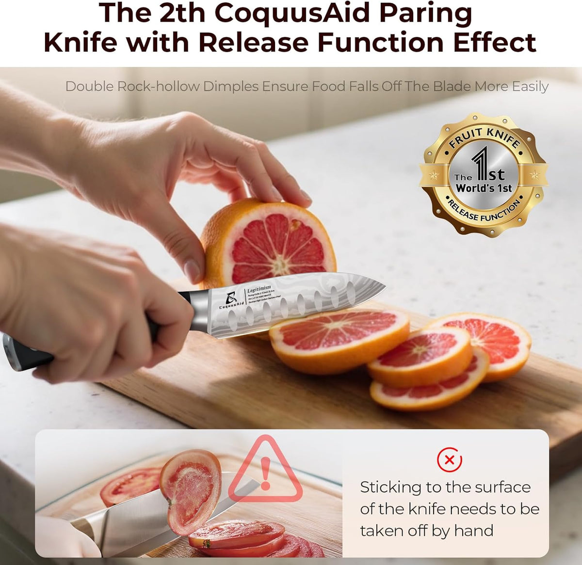 CoquusAid 5 inch Kitchen Utility Knife, Serrated Blade Tomato Knife