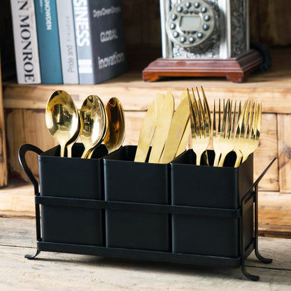 NelyBet Utensil Holder Silverware Caddy for Party Countertop, 3pcs Bins Set Silverware Caddy Organizer Holders for Spoon and Fork, White and Black