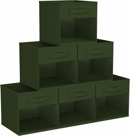 DIMJ Storage Cubes, 11x 11 inch Cube Storage Bin, 6 Pack Closet organizers and storage Bins with Window, Collapsible Baskets with Handle for Shelves, Clothes, Toys, Books (Grey)