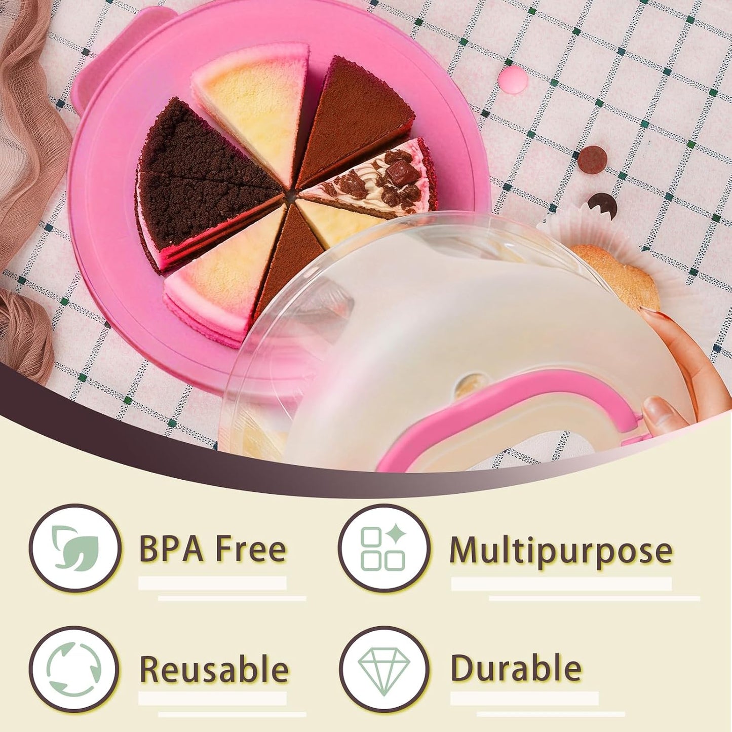 Plastic Cake Carrier with Lid and Handle, Multipurpose Cake Stand Holder Container for 11 in Cake, Round Cupcake Storage Box Serving Tray with Cover for Bundt Dessert Pie Pizza Eggs Fruit White