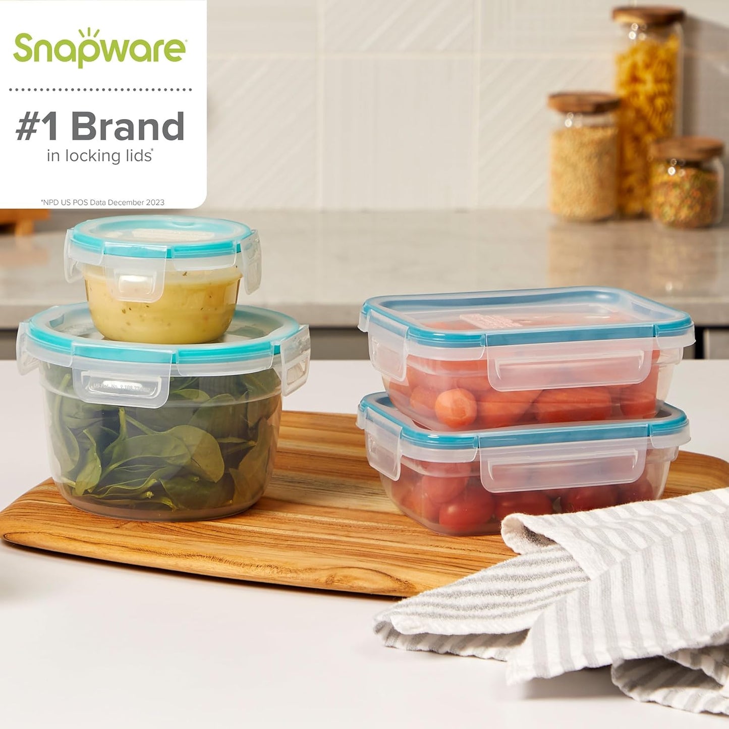 Snapware Plastic Total Solutions (5-Pack, 3 Cup) Food Storage Containers Set, Airtight & Leakproof Plastic Locking BPA-Free Lids Tupperware, Freezer Dishwasher Microwave Safe