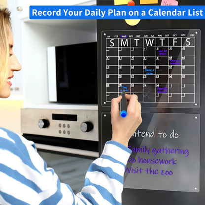 AITEE All-in-One Magnetic Dry Erase Board for Fridge, 2-Pack Acrylic Calendar & Memo Set with 6 Markers (3 Colors), Eraser, Holder, Reusable 16x12 Inch Planner