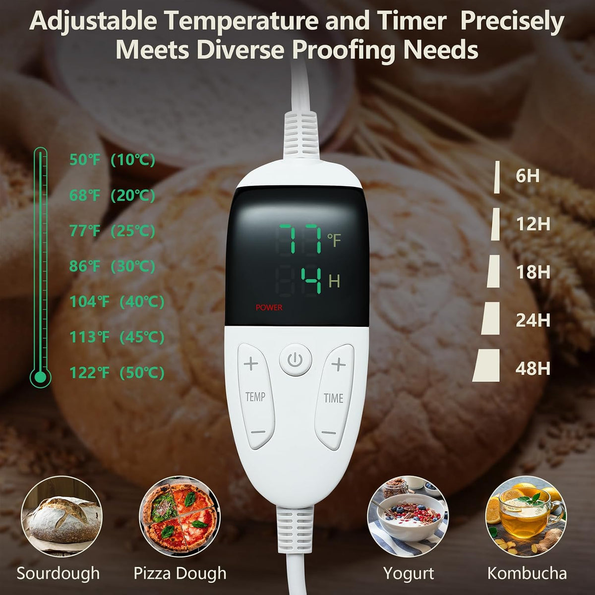 Folding Bread Proofing Box with Temp Control & 4H Auto Shut Off 48H Timer