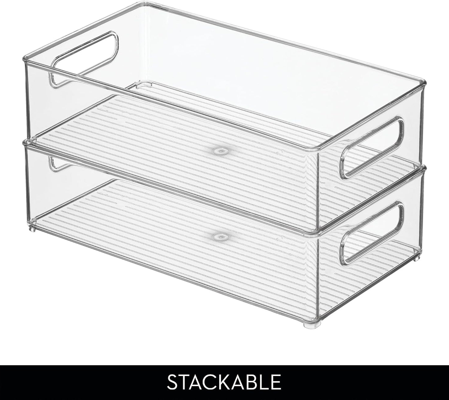 iDesign Stackable Fridge Bin, Clear, Set of 2 | Storage Bin for Freezer or Pantry, Made in USA