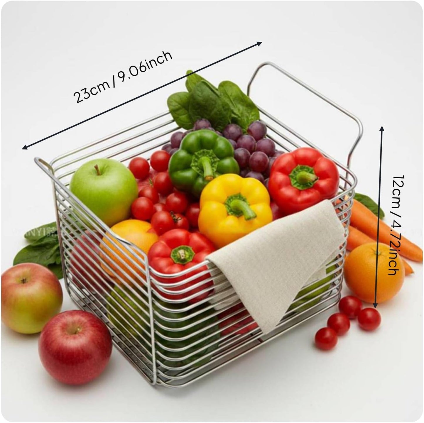 Metal Wire Organizer Bin with Handles Multipurpose Stainless Steel Storage Basket Rust-Resistant Stackable Pantry Basket for Cabinet, Square Tall