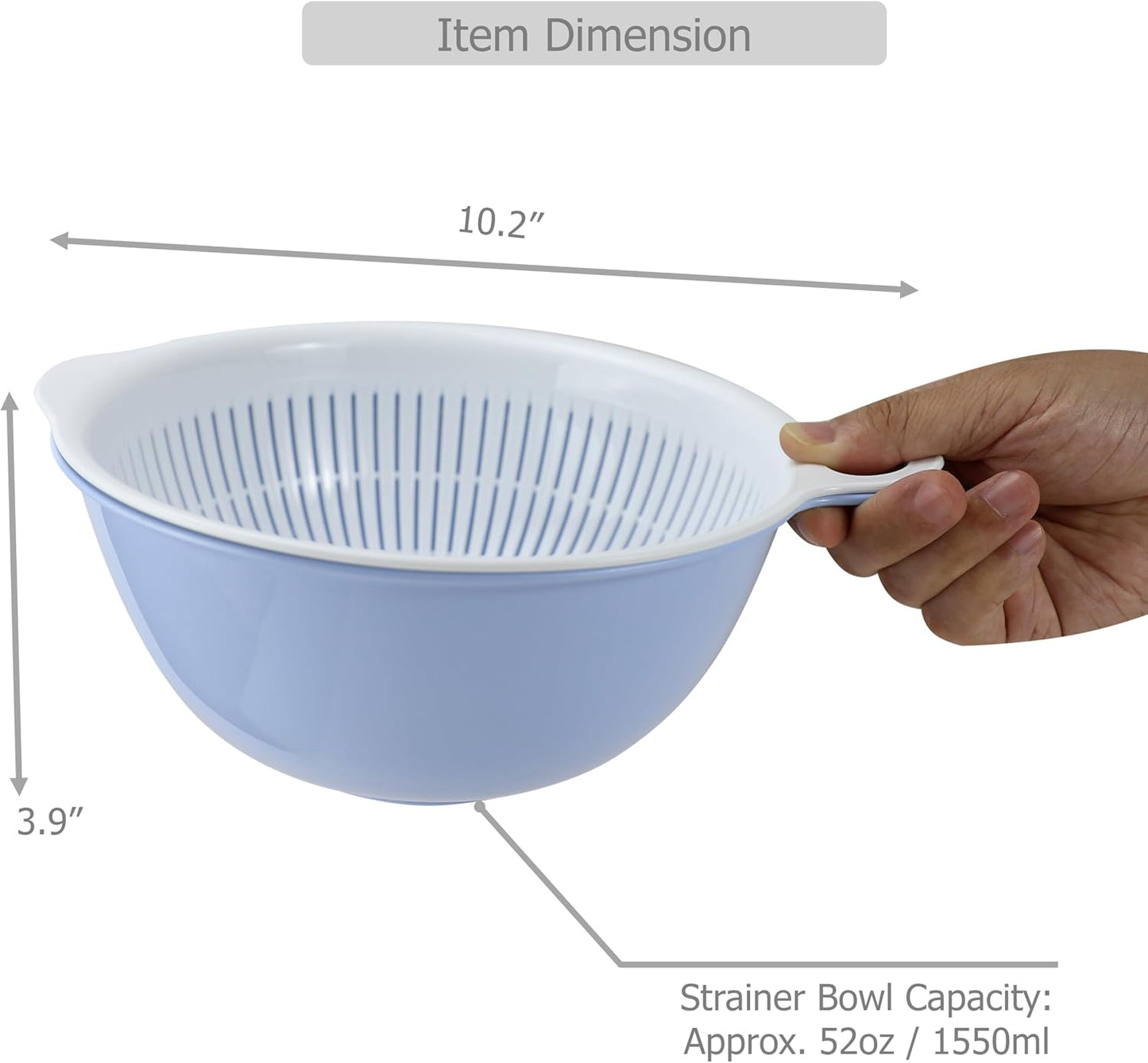 EIKS 2 Pack Plastic Kitchen Colander Basket with Strainer Bowl for Washing Draining Vegetables Fruit Grains Salad Cooing Preparation
