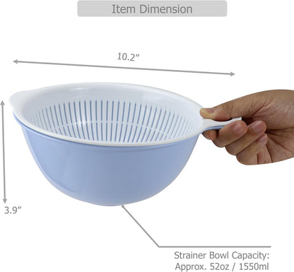 EIKS 2 Pack Plastic Kitchen Colander Basket with Strainer Bowl for Washing Draining Vegetables Fruit Grains Salad Cooing Preparation