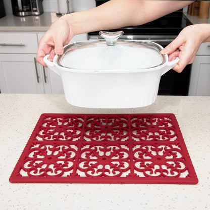 GASARÉ, Extra Large, Thick, Silicone Trivet for Hot Dishes, Pots, and Pans, Heat Resistant Mat for Countertop, Hot Pad for Kitchen, Easy to Clean, 16 x 12 x 3/8 Inches, White