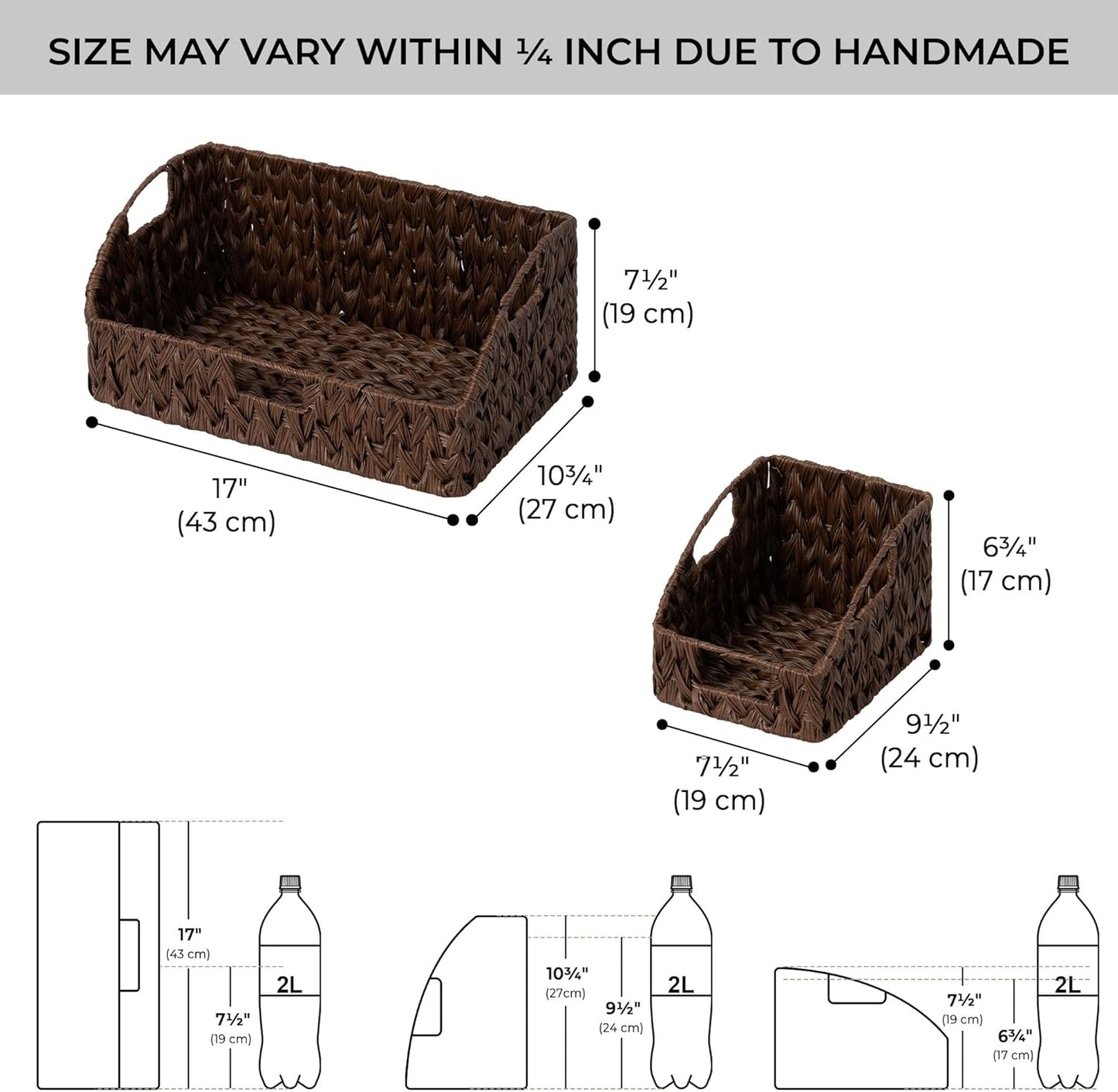 GRANNY SAYS Wicker Storage Baskets for Shelves, Trapezoid Woven Basket with Handles, Storage Wicker Baskets for Pantry, Water Hyacinth, 2-Pack