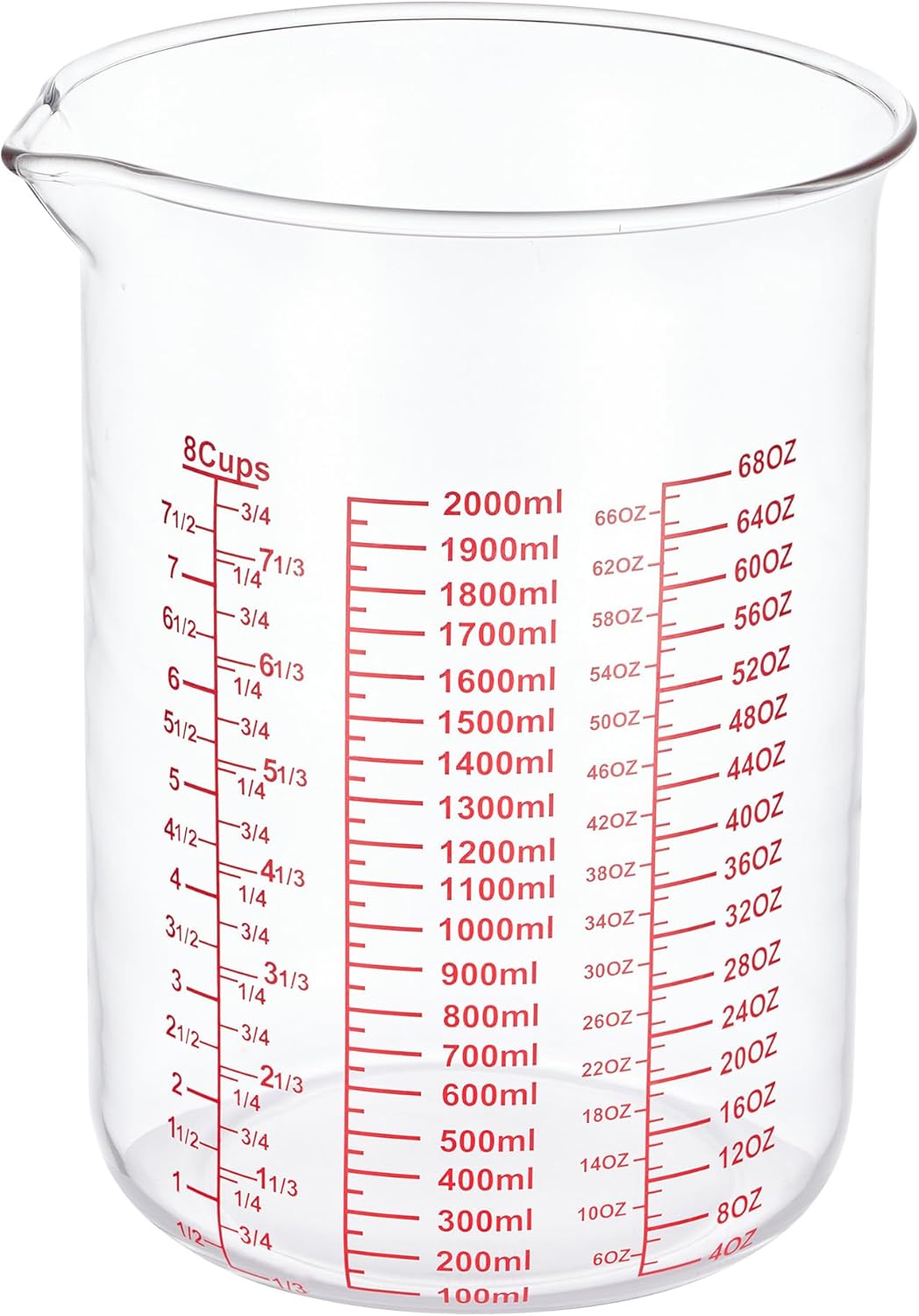 3 Piece Glass Measuring Cup Set, Includes 1/2-Cup, 1-Cup, and 2-Cup High Borosilicate Glasss Liquid Measuring Cups, Dishwasher, Freezer, Microwave, and Preheated Oven Safe, Essential Kitchen Tools