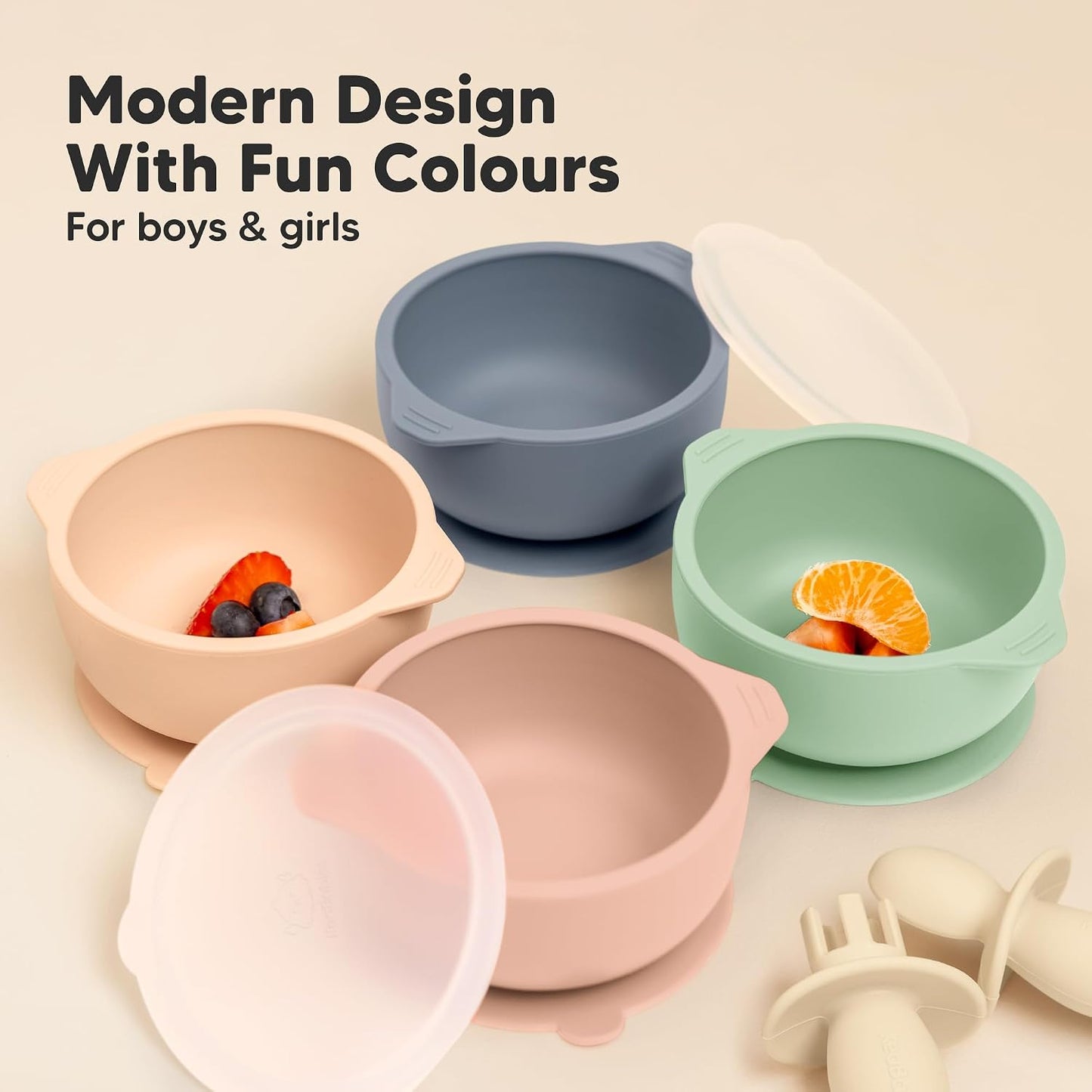 KeaBabies 2-Pack Baby Bowls with Suctions, Lids - Silicone Toddler Suction Bowls for Baby Boy, Girl, Kids, Food Grade Silicone, BPA-Free, Dishwasher Safe, Toddler Eating Essentials (Terracotta)