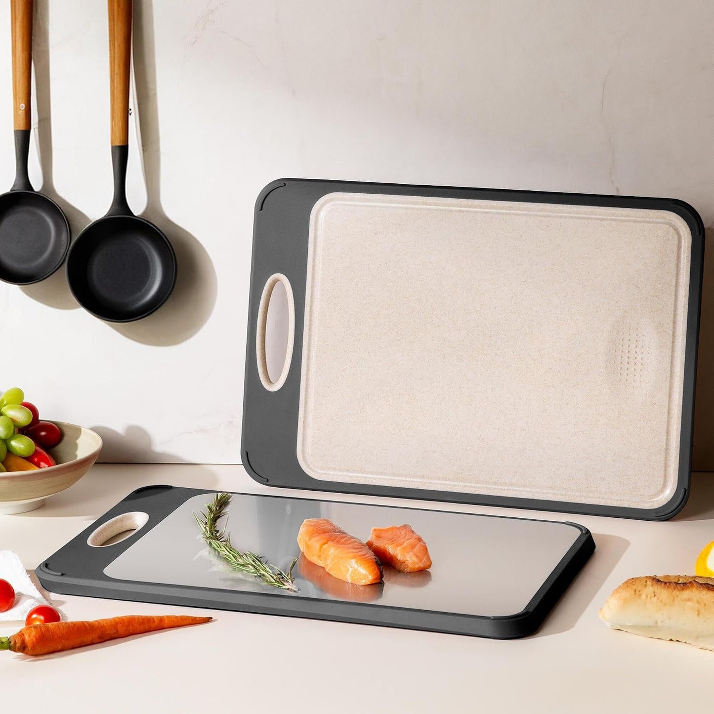 2 Packs Stainless Steel Cutting Board Set, Best Non Toxic Cutting Boards for Kitchen, Double Sided Metal Chopping Board for Meat/Fruit/Vegetables, Food Grade Kitchen Set Gift, [16”×11”+18”×12” Inch]