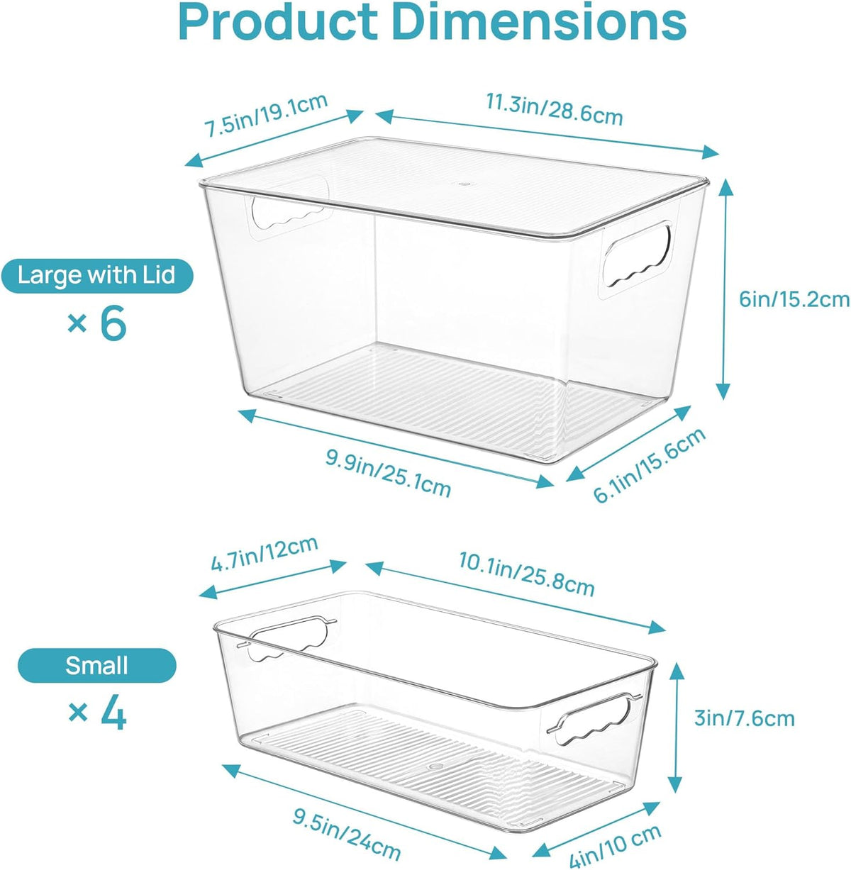 Vtopmart Clear Plastic Storage Bins, 6 PCS Pantry Organizer Bins with Handle for Refrigerator, Fridge, Cabinet, Kitchen, Countertops, Cupboard, Freezer Organization and Storage, Large