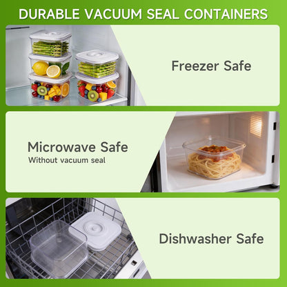Vixino Vacuum Seal Containers, 3Pcs Reusable Food Storage Containers with Lids for Meal Prep and Freezer, BPA-Free，Microwave Safe，Leak-proof, Airtight (Vacuum Sealer Not Included)
