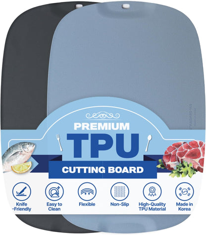 TPU Small Cutting Board Set of 3 9"x12" - Flexible Cutting Mats for Kitchen Knife Friendly, Cutting Mat Non-Slip Chopping Board Double Sided Scratch Resistant Food Grade Coral Mint Gray