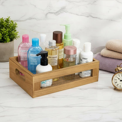 Dicunoy Set of 2 Decorative Wooden Crates, Rustic Countertop Nesting Basket with Handle, Antique Small Storage Containers for Fruit, Veggies, Kitchen, Bathroom, Shelf, Pantry, Gift Basket