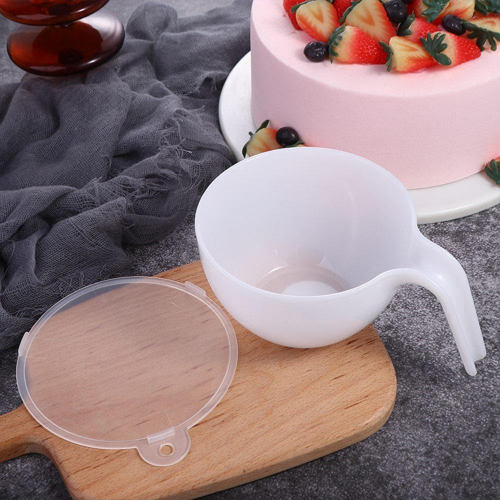 Pokinge Classic Plastic Mixing Bowls with Handle And Lid, Cream Coloring Mixing Bowl Icing Mixing Circular Distribution Bowl Baking Tool