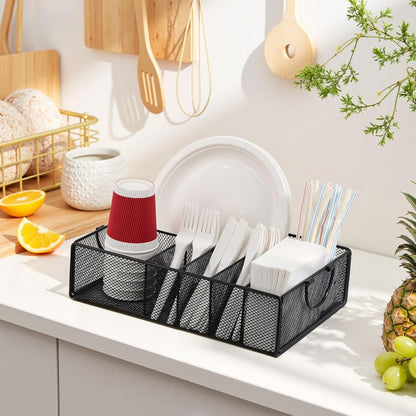 Utensil Caddy for Party - Paper Plate Holder ,Silverware Caddy Utensil Holder Paper plate Organizer with 6 Compartments for Party, Camping, Picnic