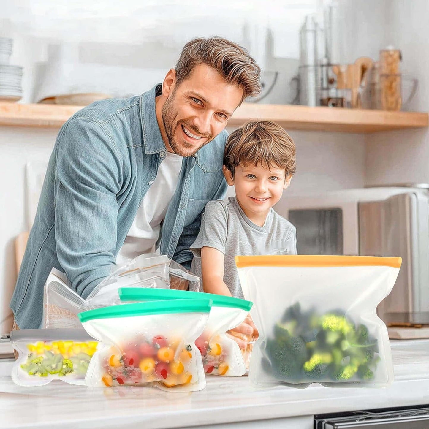 28 Pack Reusable Freezer Bags Food Storage Bags, BPA Free Reusable Bags, Food Storage Containers for Meal Prep Containers, Salad Fruit,Vegetables, Dishwasher Safe, 8 Gallon 10 Sandwich 10 Snack