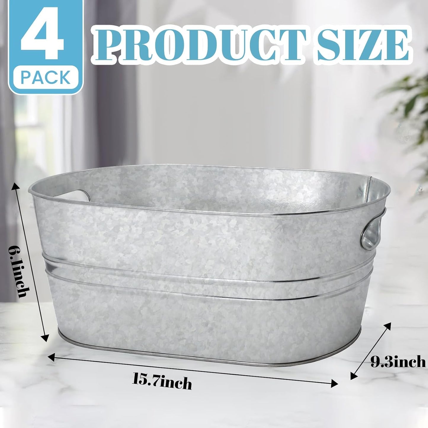 2 Pack 4 Gallon Galvanized Tub Ice Buckets for Parties Portable Beverage Tub Champagne Bucket Metal Ice Buckets for Cocktail Bar with Ice Scoop