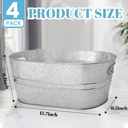 2 Pack 4 Gallon Galvanized Tub Ice Buckets for Parties Portable Beverage Tub Champagne Bucket Metal Ice Buckets for Cocktail Bar with Ice Scoop