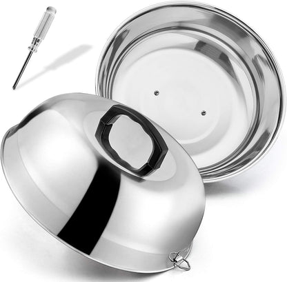 HaSteeL Cheese Melting Dome Set of 2, 12 Inch Round Basting Cover Metal Steam Cover, Stainless Steel Griddle Accessories for Flat Top Grill/Outdoor BBQ/Kitchen Cooking