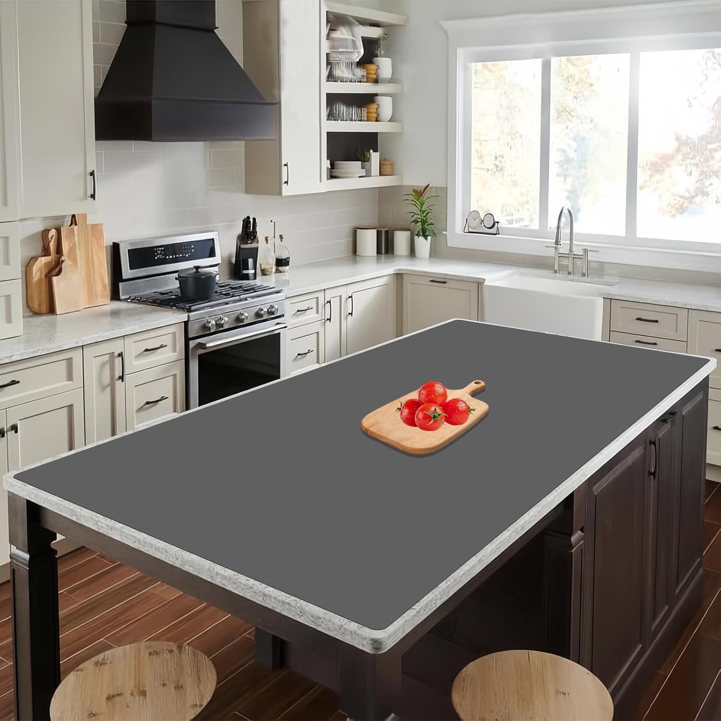 47.2"x23.6"(120cmx60cm) Large Silicone Mat for Kitchen Counter, Non-Slip Heat Resistant Countertop Protector, Waterproof Multipurpose Mat for Kitchen Island, Black