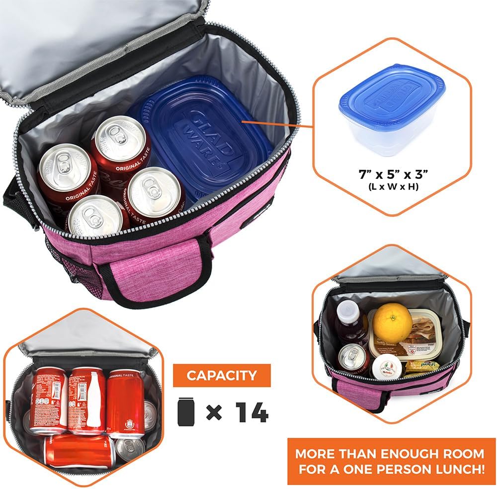 opux Insulated Lunch Bag for Men Women, Leakproof Black Lunch Box for Work, Portable Soft Lunch Cooler Bag with Shoulder Strap, Adult Lunchbox Lunch Pail for Kid Boy Girl School, 14 Can/8L