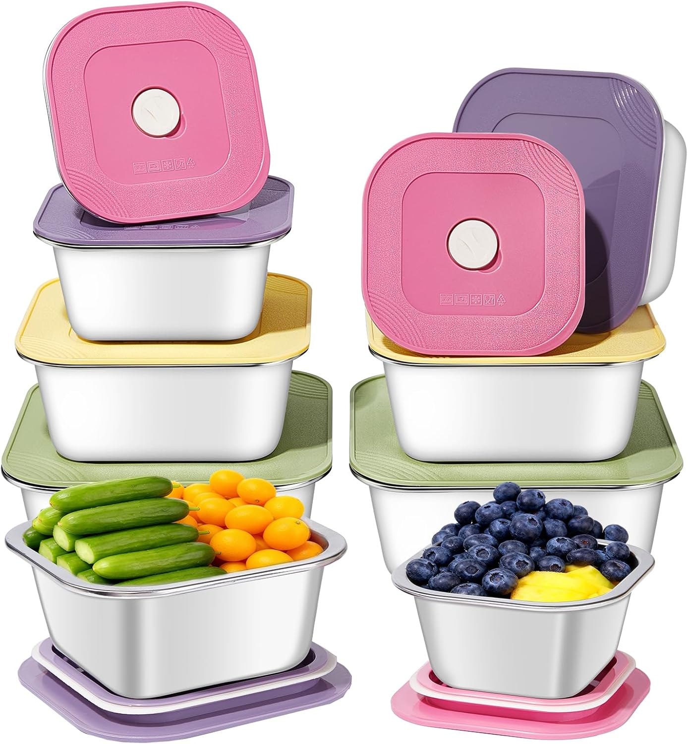GIUOIDUO stainless steelFood Storage Containers setsstorage box with lidfreezer FrozenKitchen tray with lidOven plateSide dish plate Freezer & Dishwasher Safe