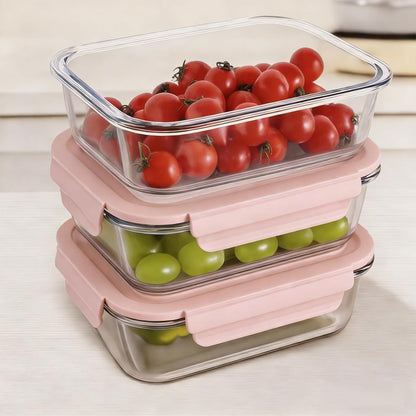 Glass Food Storage Containers with Lids, Airtight Meal Prep Containers, 4 Pack Set with Multiple Sizes (Purple)