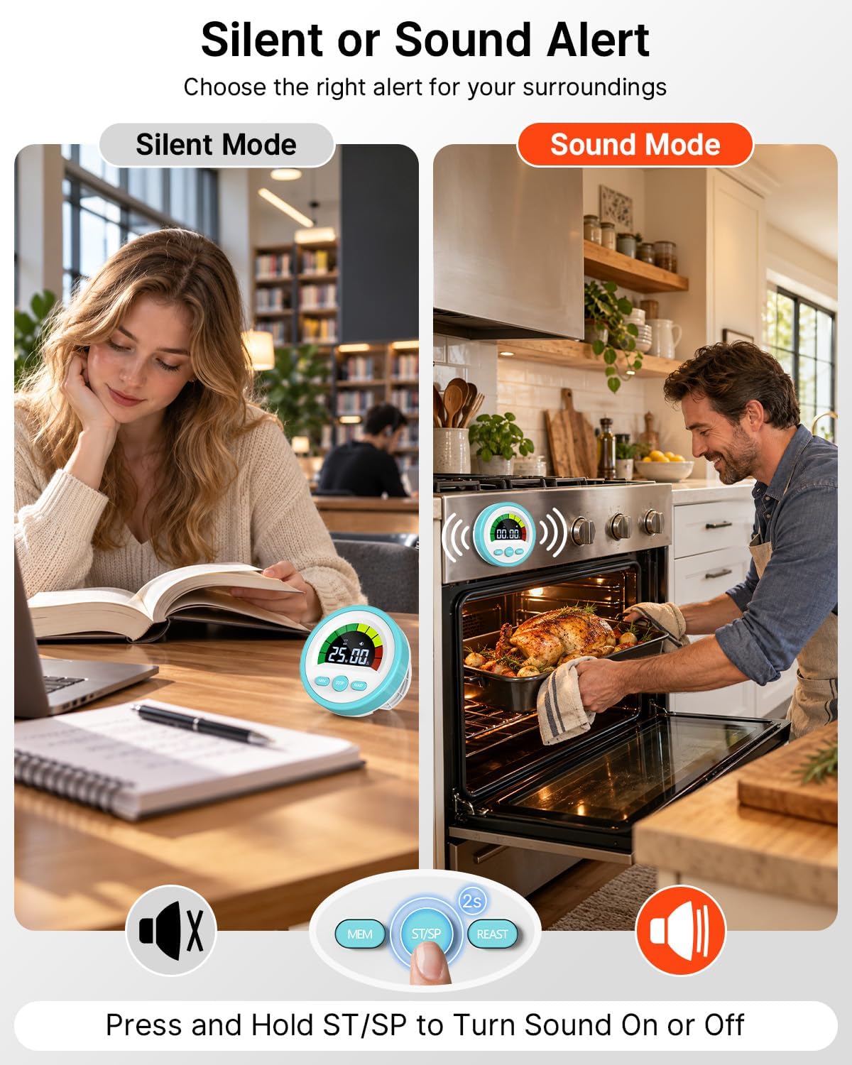 Digital Magnetic Kitchen Timer for Cooking, Rechargeable, Loud Alarm