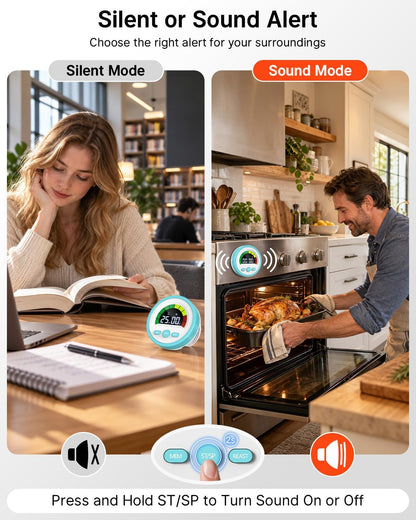 Digital Magnetic Kitchen Timer for Cooking, Rechargeable, Loud Alarm