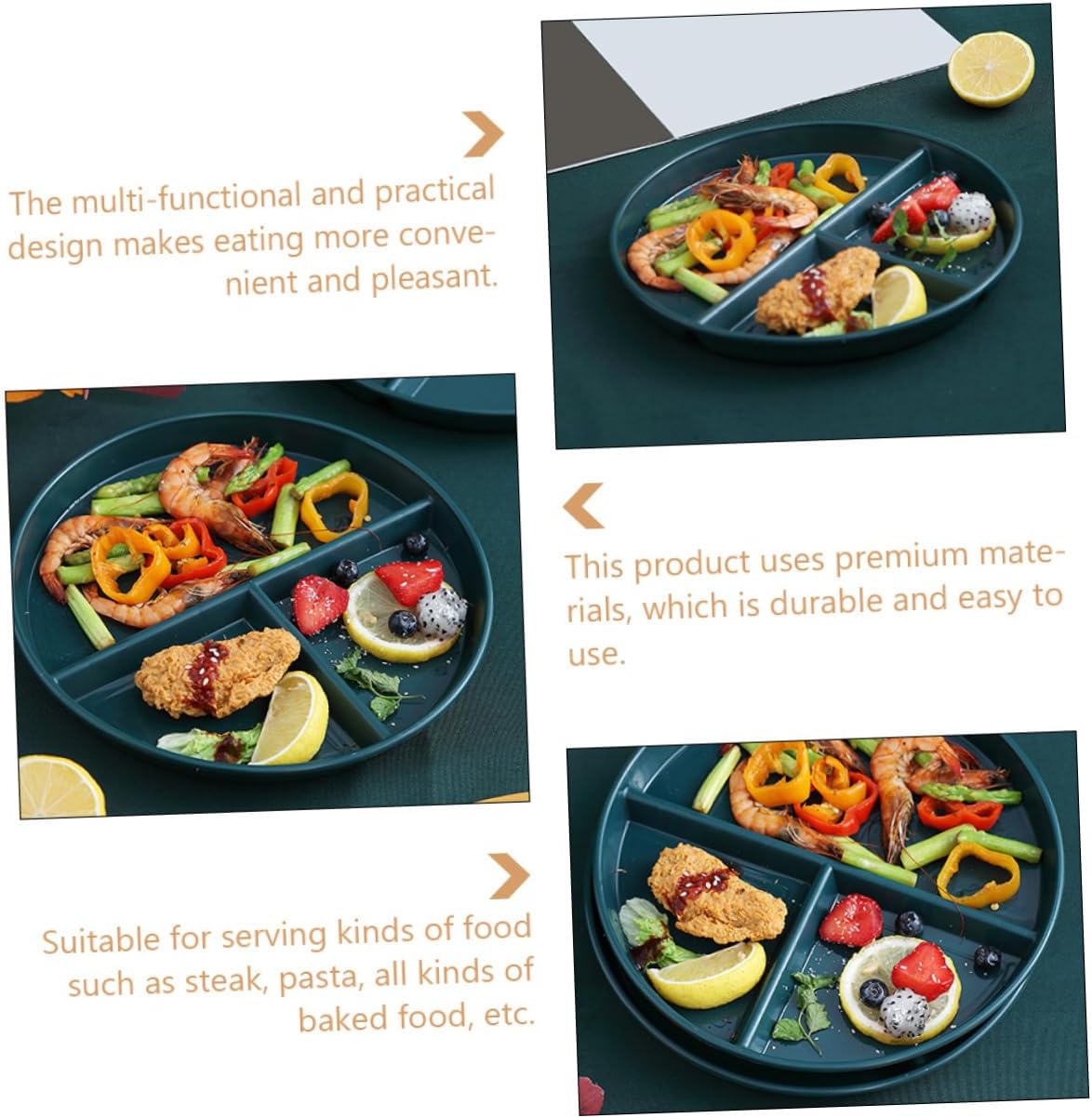 Divided Food Plate Three-compartment Pp Tray for Portion Control Stylish Breakfast Serving Food-grade Material for Dieting and Meal Prep