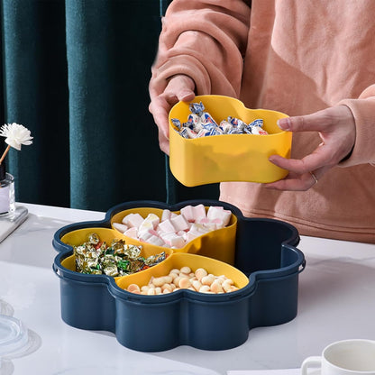 Snackle Box Container, Flower Shaped Dry Fruit Tray, Candy and Nut Serving Container, Rotating Snack Box Segmented Storage Organizer, Large Capacity Snack Box Container (C)