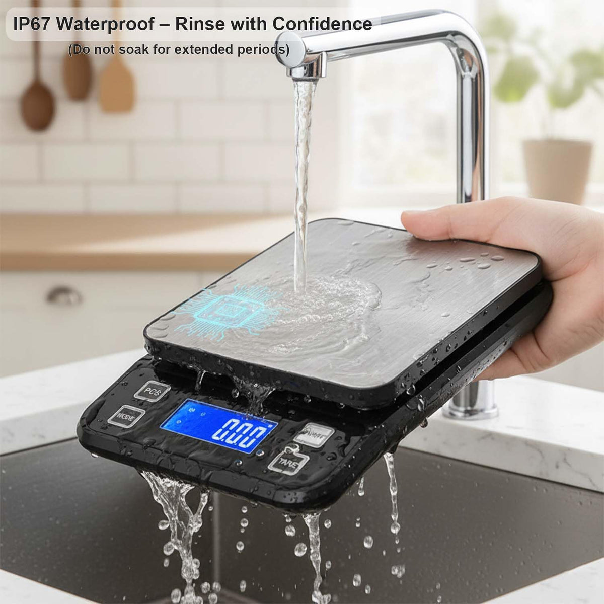 Waterproof Digital Kitchen Scale 0.1g/0.001oz Precision, Stainless Steel Electronic Scale with 3 Power Options (Rechargeable/AAA/Built-in), 10 Units Conversion, Smart Standby, 5kg/11lb Capacity