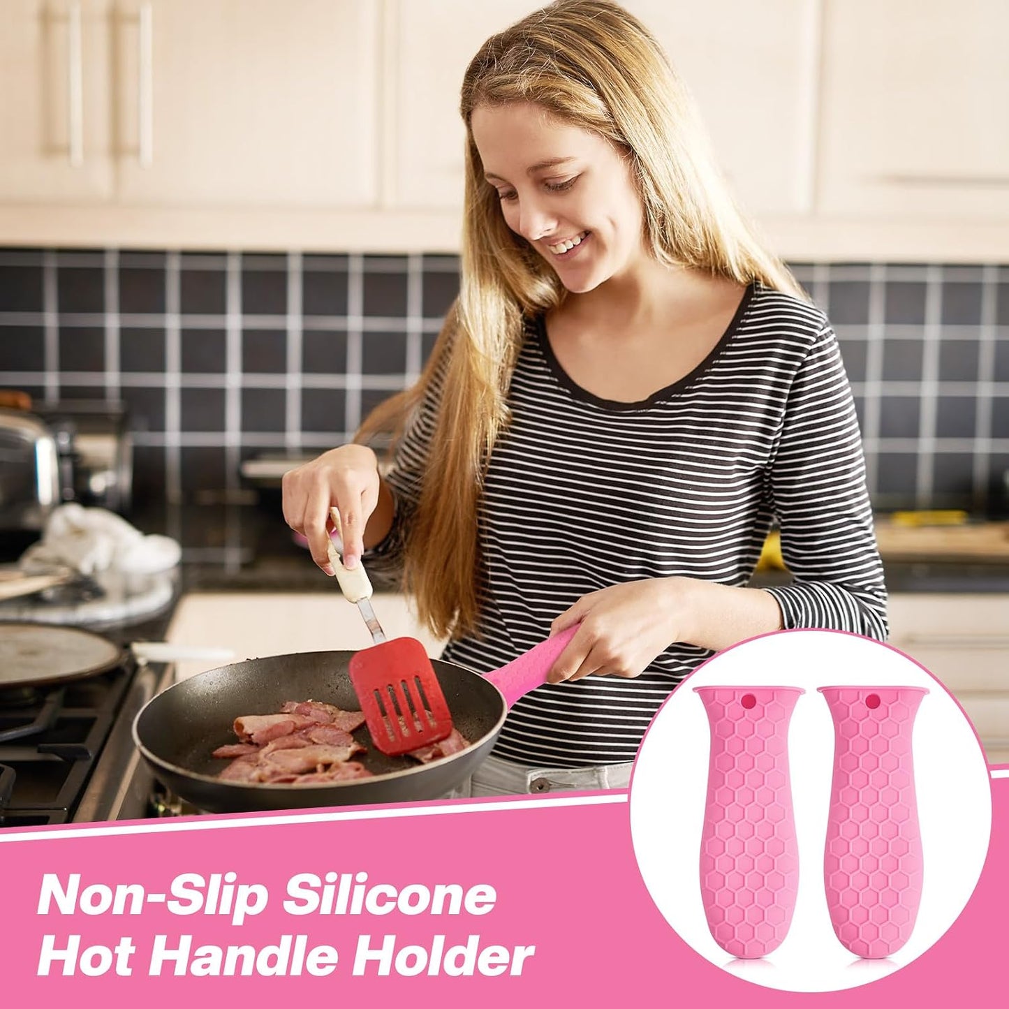 Patelai 2pcs Silicone Pan Handle Sleeve for Cast Iron Skillet, Black