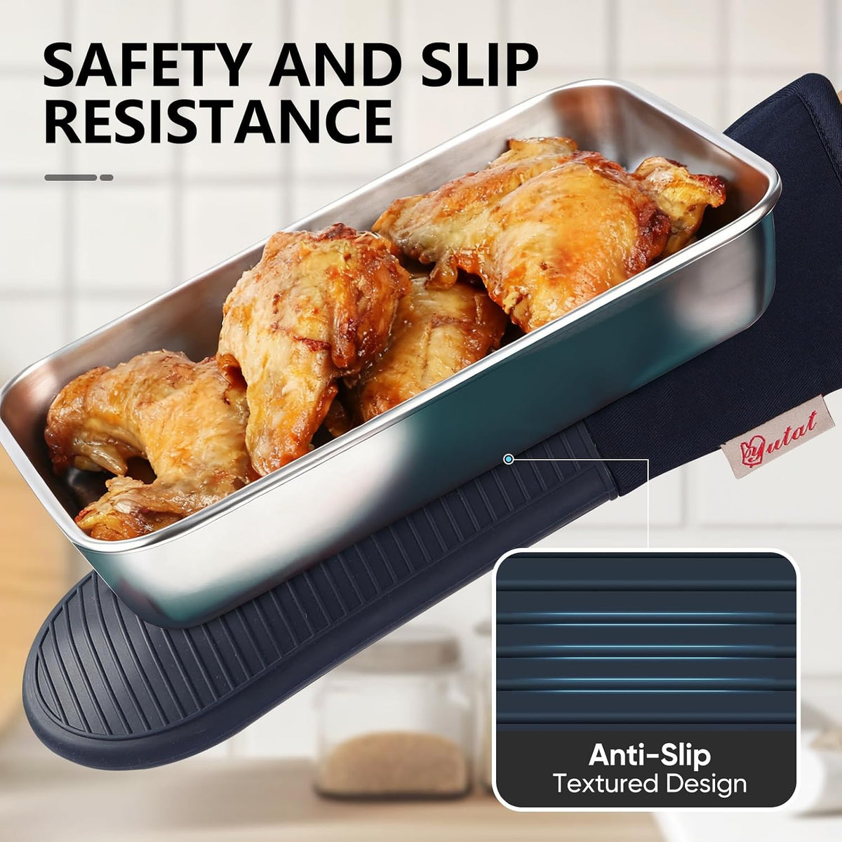 Yutat Silicone Oven Mitts - Oven Mitts and Pot Holders Sets Made of Non-Slip & BPA-Free Silicone, High Heat Resistant 500 Degrees, Perfect for Kitchen Cooking Baking BBQ, Peak Green