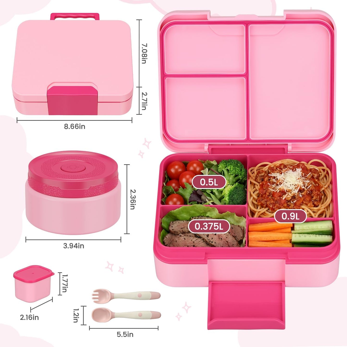 HWONMTE Bento Lunch Box Set for Kids with 9.5oz Soup Thermo Leak-Proof Lunch Food Container with Insulated Lunch Bag Hot Food Jar for Kid Toddler Girls Boys Teens to School,Travel (Green)