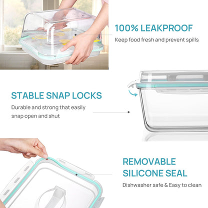 Vtopmart 2.26L/76oz Extra Large Glass Food Storage Containers with Lids, 6 pack Meal Prep Container Set, Airtight Lunch Boxes with Snap Locking Lids for Microwave, Oven, Freezer, Dishwasher